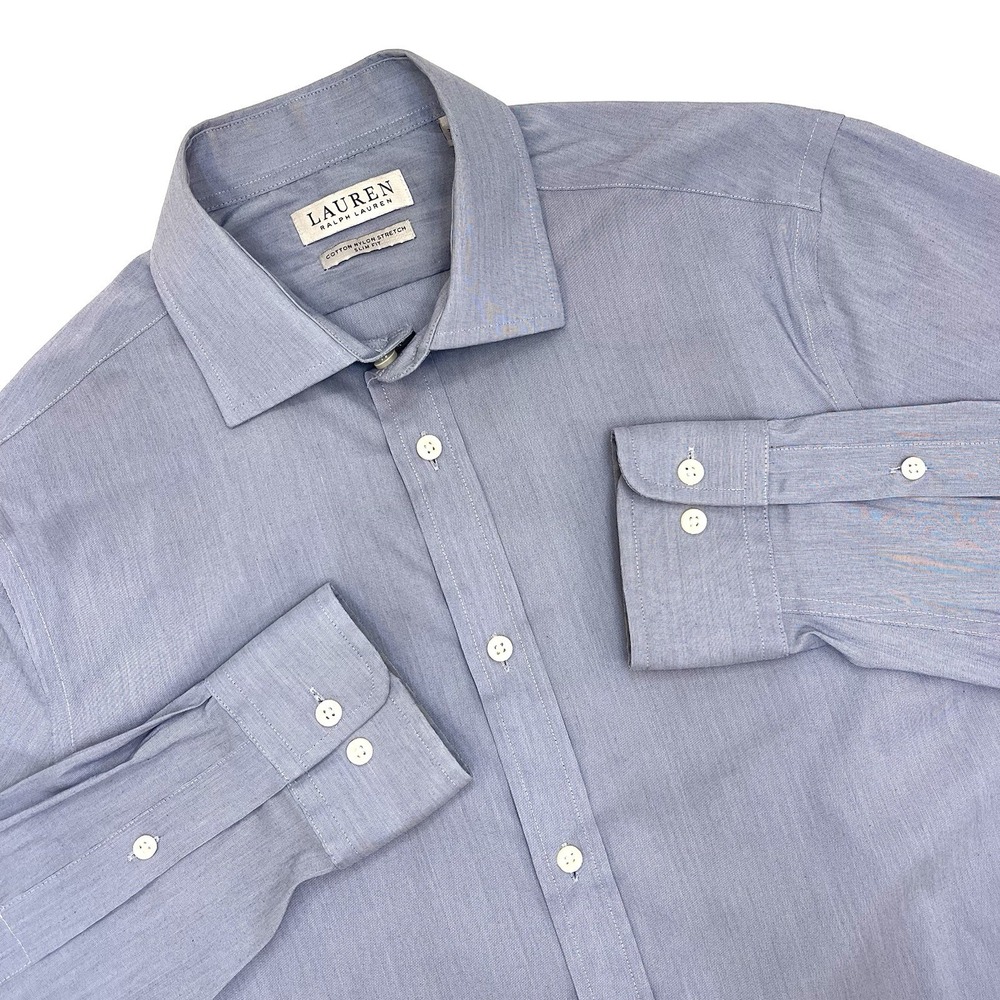 Lauren Ralph Lauren‎ Men's Slim Fit Solid Blue Button Up Medium 15 33/34